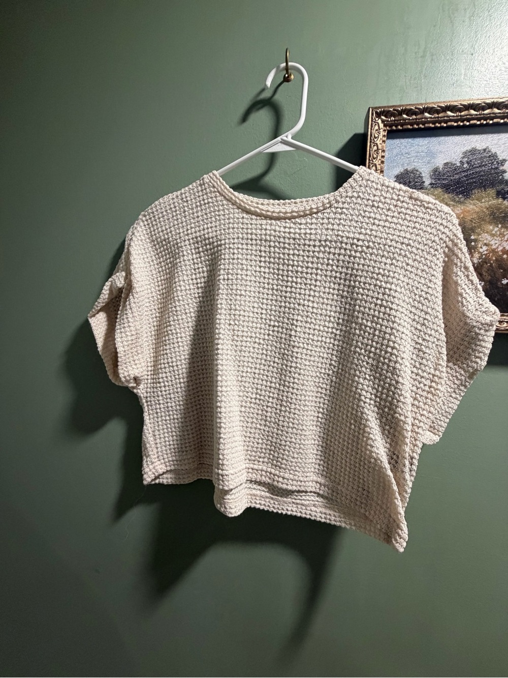 SHEIN Cream Waffle Knit Boxy Cropped Sweatshirt
